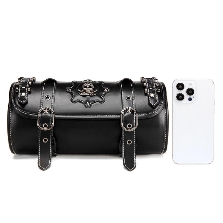 Front Fork Handlebar Bag Motorcycle Front Bag Tool Bag Skull Pattern Saddlebag PU Storage Pouch Motorbike Tool Bag