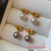2025 New French Luxury Gray Akoya Pearl Earrings with 925 Sterling Silver Studs