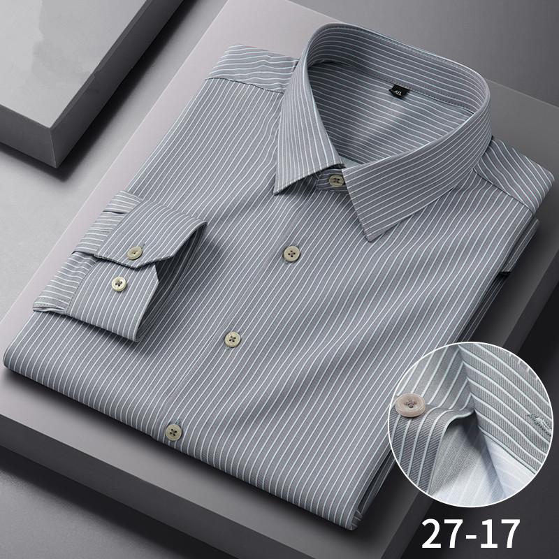New Anti-Wrinkle Mens Plaid Stripe Shirts Autumn Spring Long Sleeve Thin Non-ironing Smooth Business Daily Social Man Clothing