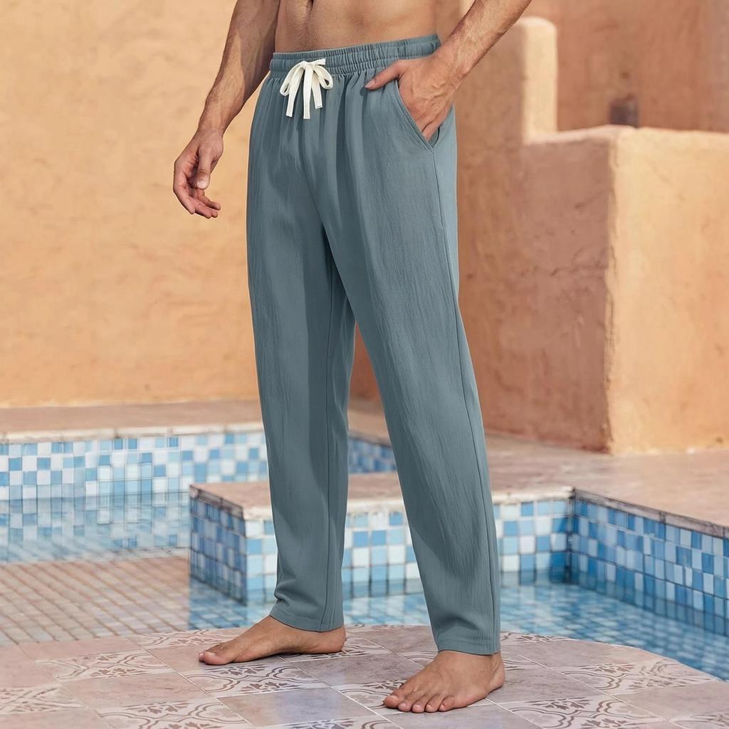 Men's Cotton And Linen Pants - Loose And Breathable - With Drawstring Pockets - Everyday Vacation Straight-leg Pants