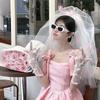 Soft Wedding Veils Pink Flower Bride Head Gauze Elegant Bridal Veil  Wedding Accessories