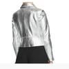Noora Women's Silver Metallic Leather Biker Jacket Motorcycle Biker Jacket
