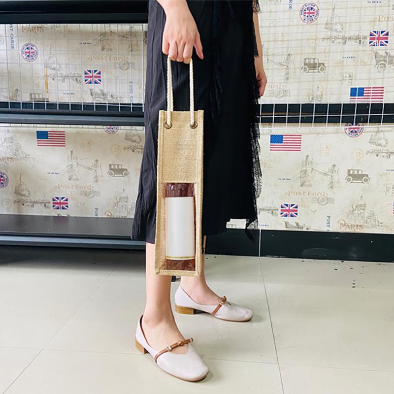 Jute Red Wine Cover Reinforced Handle Wine Bottle Pouch All-Purpose Red Wine Beer Bottle Packing Tote Bag For Wedding Holiday