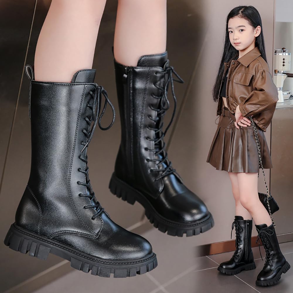 Skeblo Martin Perfect for Snow and Winter Perfect for Photo and Students Girls' Boots, Lace-Up Boots, Play, Children's Shoes, Hakama, Wear, Black,