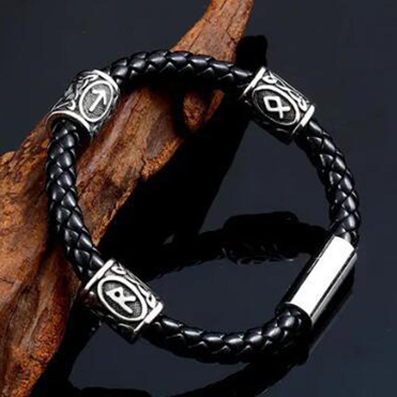 Viking Style Beard Bead Titanium Steel Bracelet With Rune Symbol Men's Personality Accessory