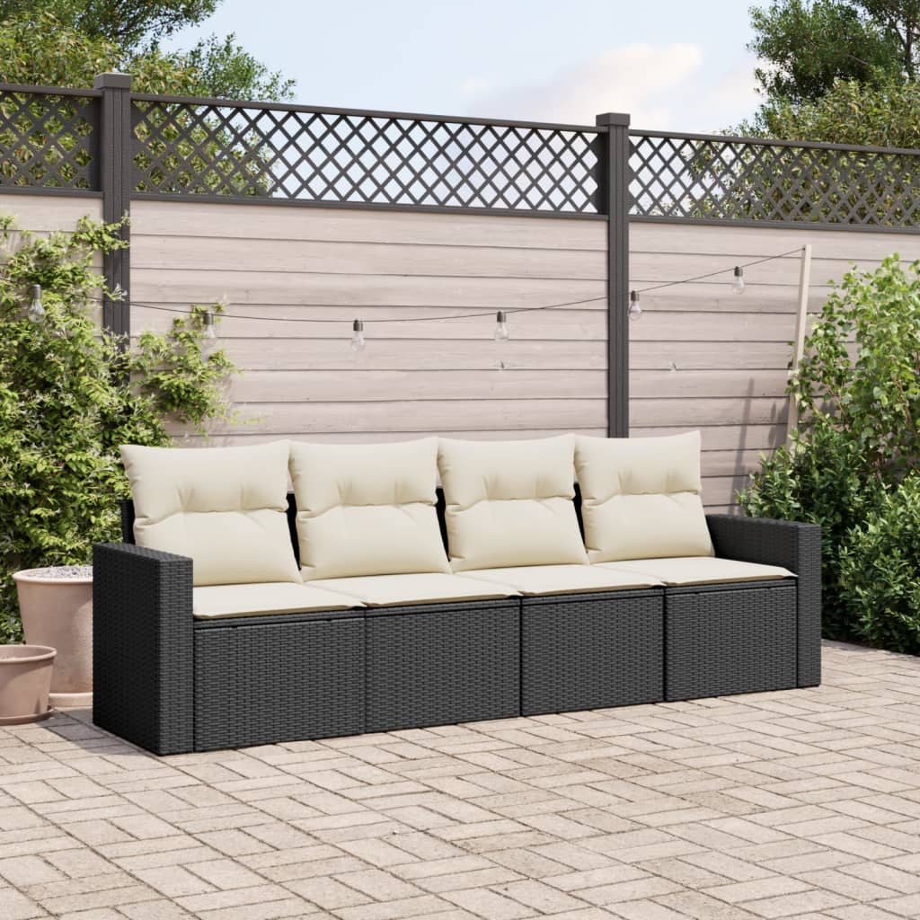 4 Piece Outdoor Sofa Set with Cushions Black Poly Rattan