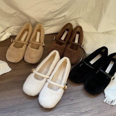 Vento fatato aumento altezza 5 cm Mary Jane scarpe pelose scarpe da donna 2024 nuove autunno e inverno scarpe singole pelose