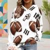 Women Plus Size White Football Star Print Long Sleeve Drawstring Hood Kangaroo Pocket Pullover Hoodie