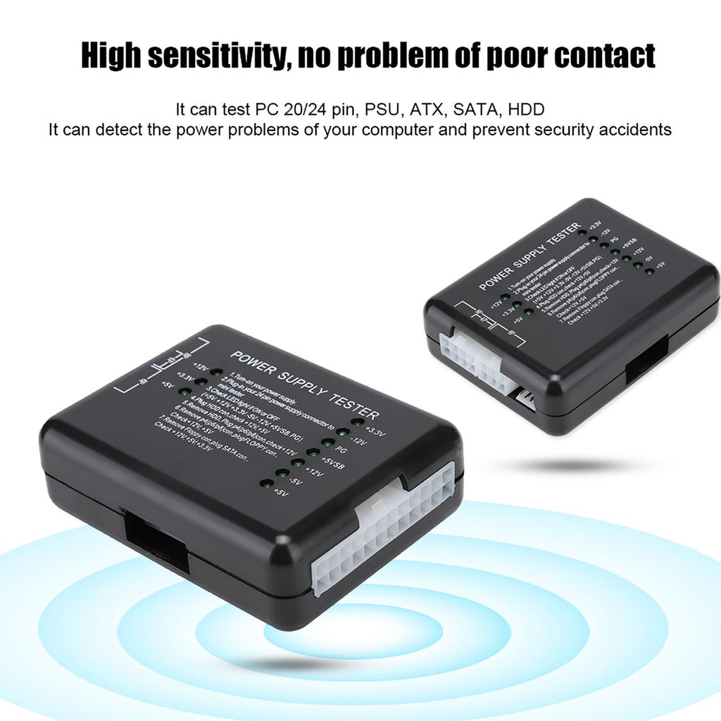 Black Computer PC Power Supply Tester 24Pin Compatible PSU ATX SATA HDD With Indicator Light