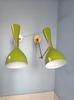 Brass Diabolo Wall Sconce Pair: Olive Green Mid Century Italian Lighting