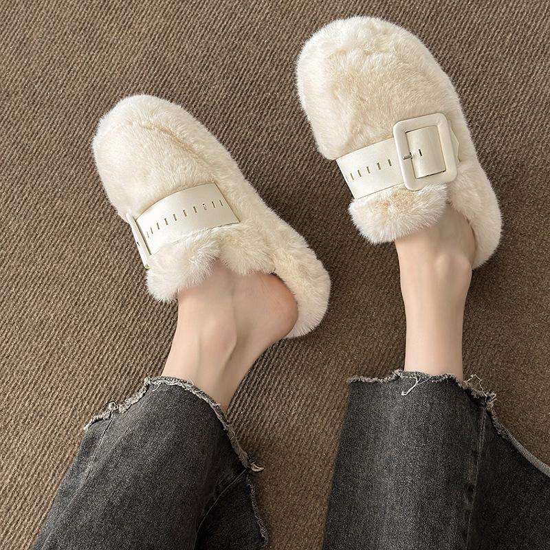 Dámské nadýchané pantofle s tlustou podrážkou pro nošení na podzim a zimu 2025 nové muffinové polopantofle špičkové bavlněné boty s krytou špičkou děti