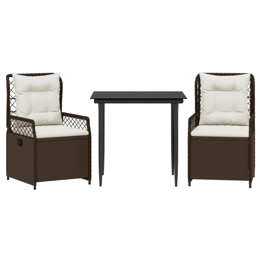 Vidaxl 3-Cz. Garden Furniture Set With Cushions, Brown, Poly Rattan