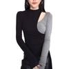 Spicy Girl Color Block Patchwork Long Sleeve T-shirt - Women's Slimming Base Layer for Autumn/Winter