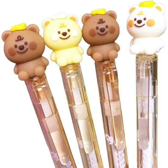 Cute Bear Gel Pens, 0.5mm Fine Line Erasable Ink, Set of 2, Stylish Animal Stationery, Perfect for Students, Gifts, and Everyday Use (Set A)