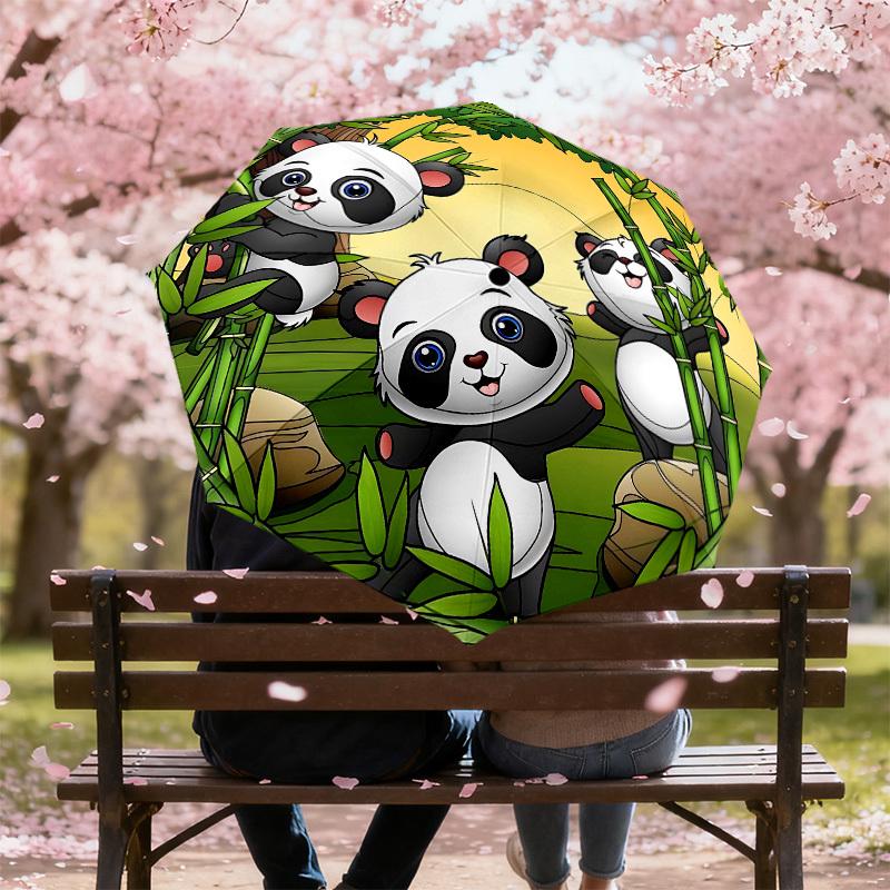 1PC Panda Bamboo Automatic Open/Close Umbrella with Windproof, 8-Rib Sturdy Canopy, Durable Ribs, Fashionable Design1311A