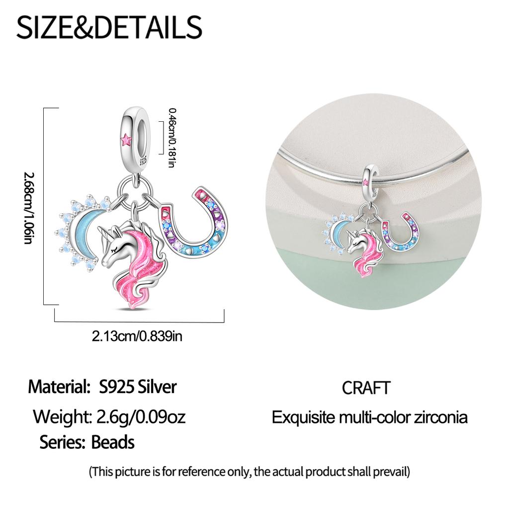 Genuine Charm Copper Lucky Unicorn Colorful Dream Pendants Bead Fits Bracelets Women Jewellery Crafting DoItYourself Gifts