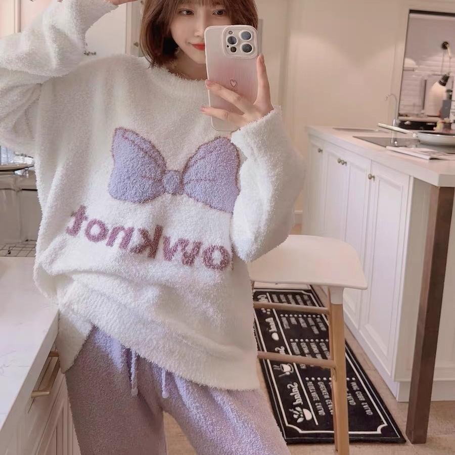 Autumn and winter new women's loungewear casual and comfortable soft pajamas thickened warm striped pajamas set