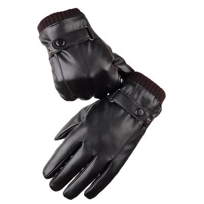 Men's Leather Gloves Touch Screen Winter Windproof Keep Warm Male Autumn and Winter Gloves Black