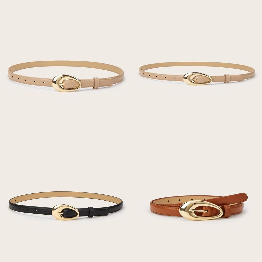 Simple Solid Color Gold Buckle Decoration Women Casual Belt For Autumn Outfit Enhancement