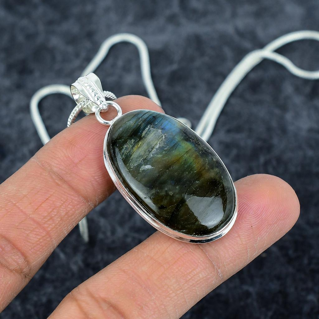 Labradorite Gemstone Handmade 925 Sterling Silver Jewelry Pendant 2.05" M-2848