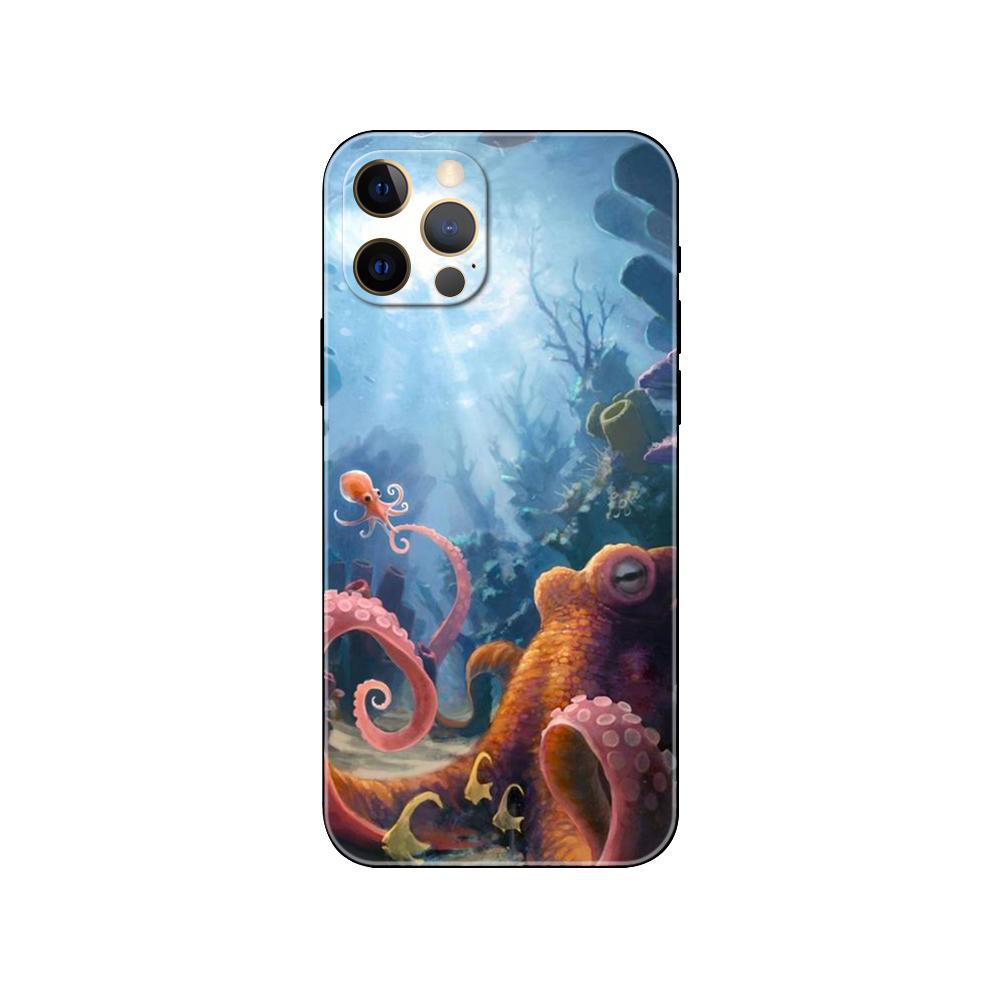 Octopus Cute Phone Case for Iphone 5 5s 2020se 6 6s 7 8 Plus X 10 XR XS 11 12 13 Mini Pro MAX Black Tpu Back Cover