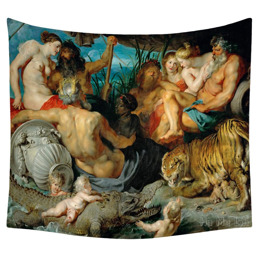 Griechische Kunst Italienische Mythologie Paradies Vier Flüsse Weibliches Anthropomorphes Poster Wandteppich Designer Zimmer Ornament