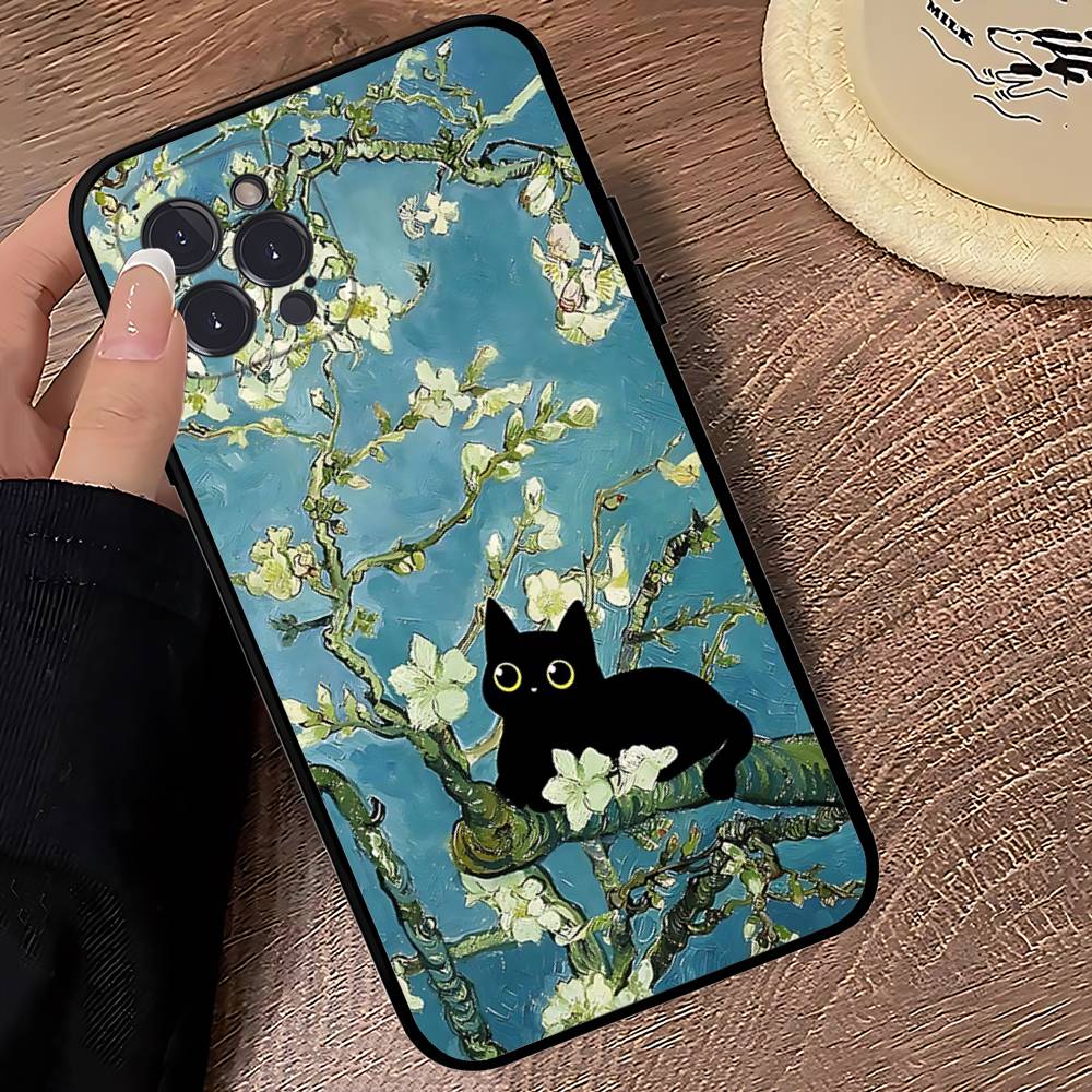 Funny Cats Van Gogh Phone Case For IPhone 16 17 Air 15 14 13 12 11 Pro Max 16E Plus Fundas