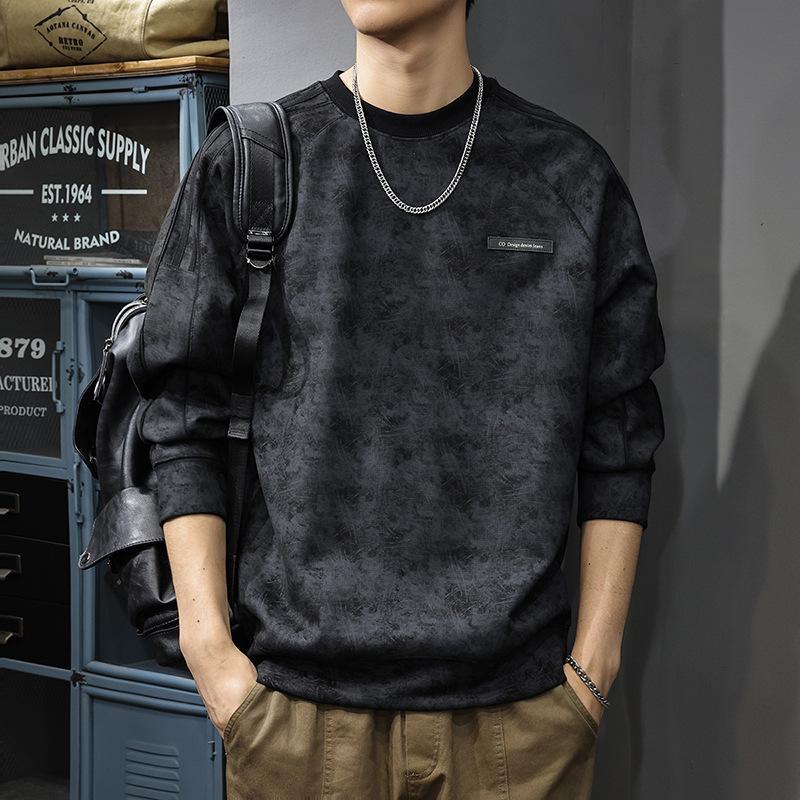 2025 Men s Retro Washed Striped Raglan Hoodie - Round Neck Long Sleeve XL (150-170 lbs)