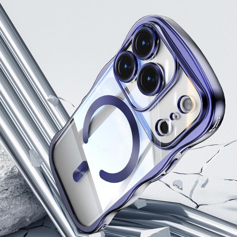 Plating Wavy Frame Magnetic Phone Case For iPhone 17 Pro Max 16 15 14 13 Electroplated Silicone Bumper Shockproof Clear Soft Cover