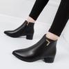 2025 Autumn and Winter New Pointed Toe Bare Boots Thick Heel Thin Leg Martin Boots Women's Velvet Low-top Versatile Women's Short Boots Large Size
