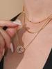Qiong Yao European Style 18K Gold-Plated Full Diamond Double Ring Necklace & Bracelet Set in High-End Stainless Steel