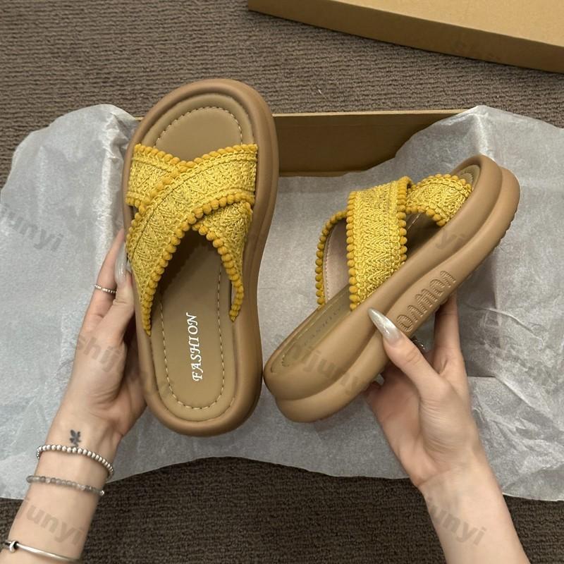 Women's Casual Sandals 2025 Summer Non Slip Breathable Platform Slippers Height Increase Outdoor Flat Comfortable Beach Shoes