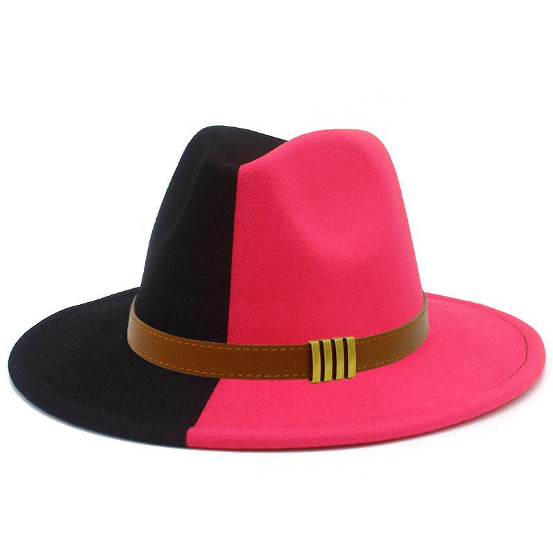 French Retro Double-color Woolen Top Hat Simple Belt Buckle Hepburn Style Wide-brimmed Cowboy Hat British Style Jazz Hat