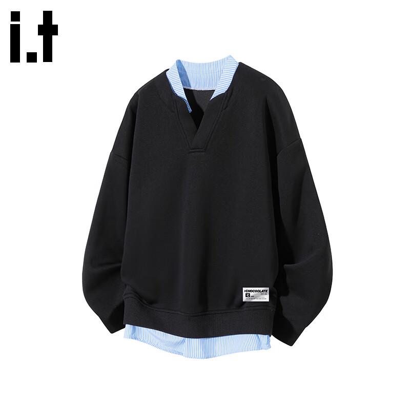 

:CHOCOOLATEit Men s Faux Two-Piece American Style Loose Fit Sweatshirt 5XL