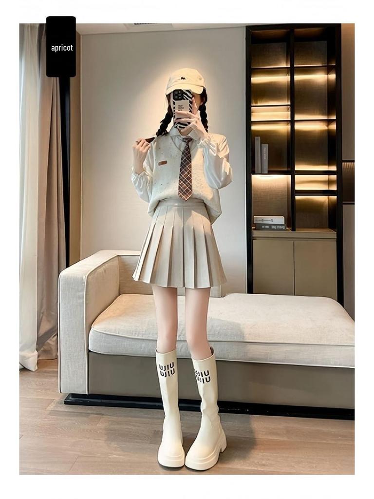 Petite Spódnica A-line z wysokim stanem z mieszanki wełny plisowana na jesień/zimę