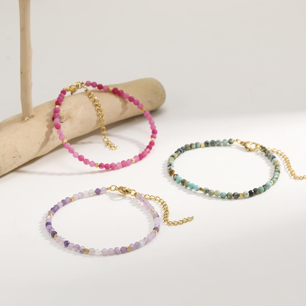 Muliti-color 3mm Faceted Nature Stone Beaded Bracelet For Women Shiny Stainless Steel Square Spacers Exquisite Party Gift