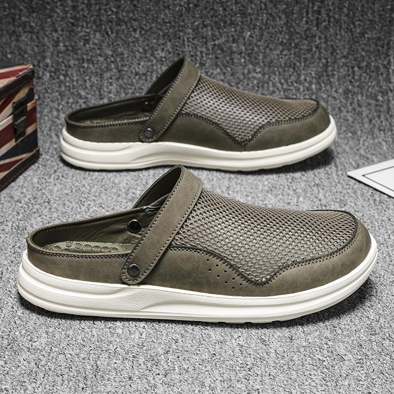 Mens Slip on Sandals Back Strap Flat Breathable Mesh Half Shoes for Men Indoor Home Outdoor Casual Lightweight Comfort