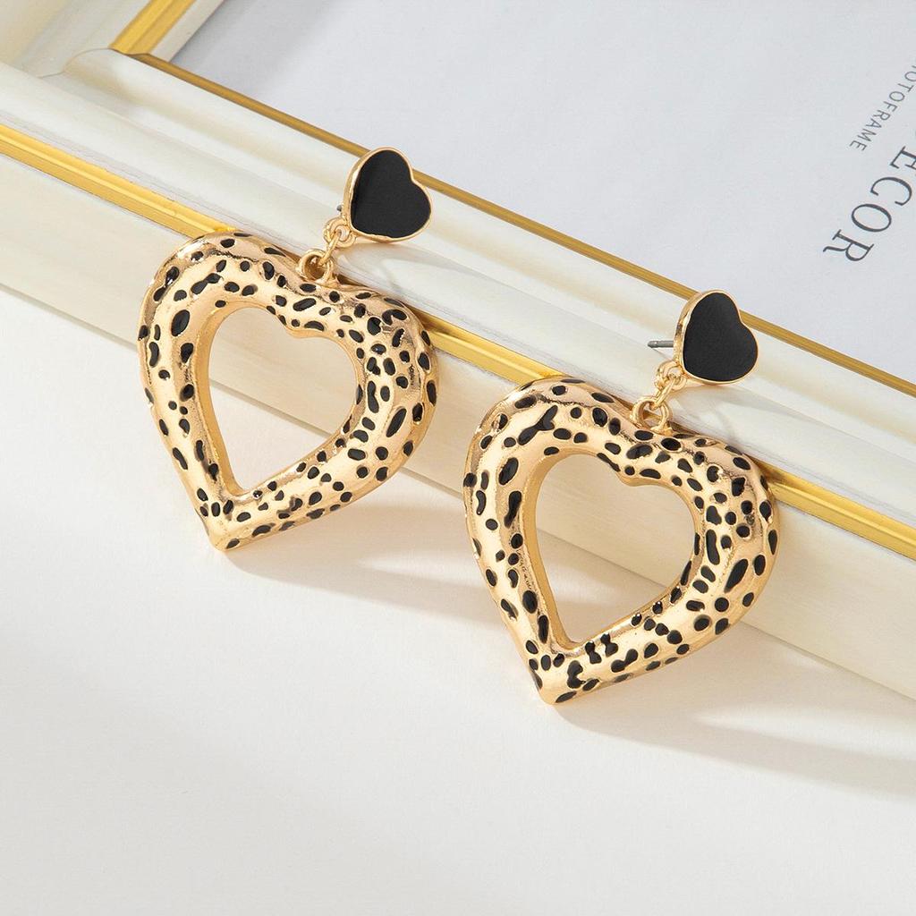 Trendy Leopard Heart Polka Dot Drip Earrings for Women