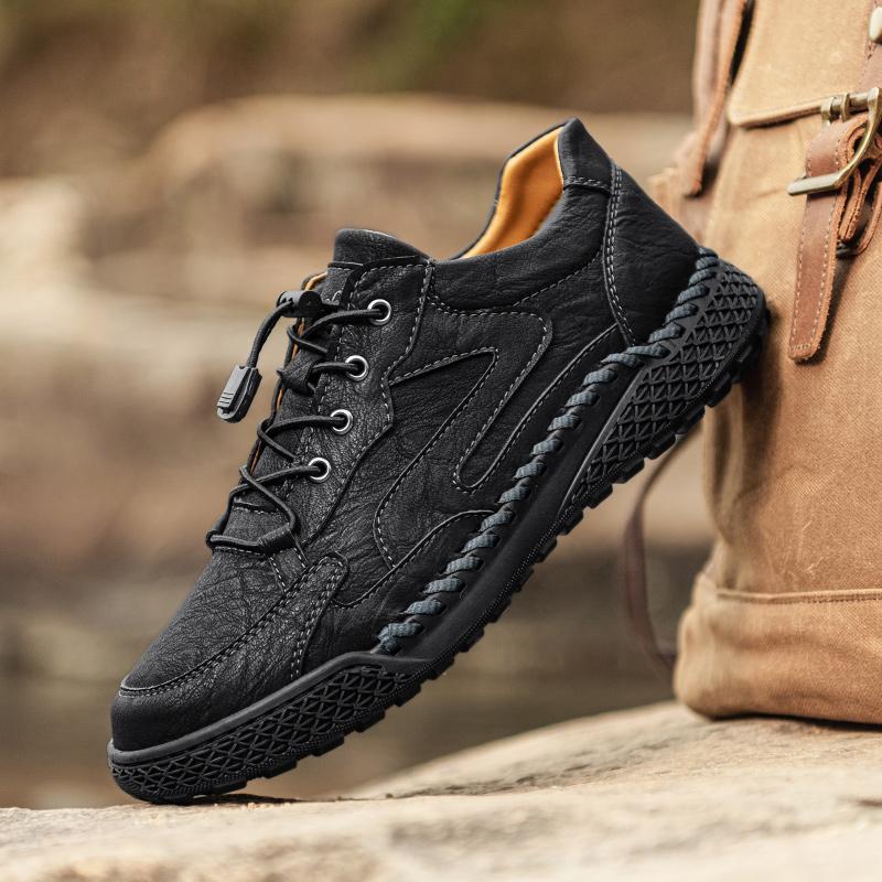 Outdoor Male Sneakers Hiking Shoes All-match Walking Shoes Non-Slip Leather Treking Footwear Leisure Lace Up Mens Casual Flats