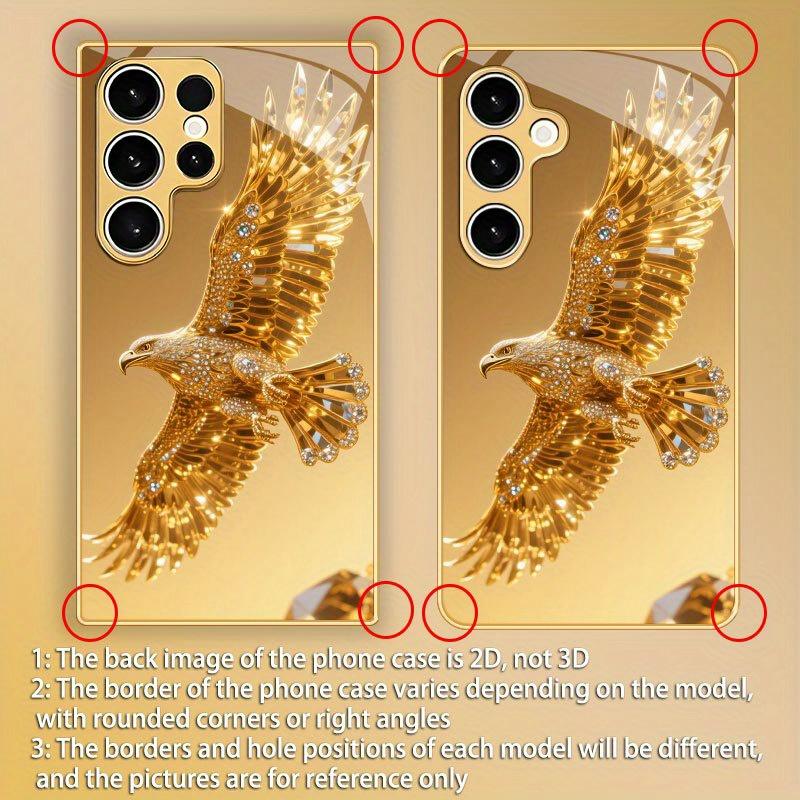 Diamond Golden Eagle Pattern Gold Glass Phone Case Suitable for Samsung Galaxy S26 S25 S24 S22 S21 S20 FE/Ultra/Plus Anti Drop