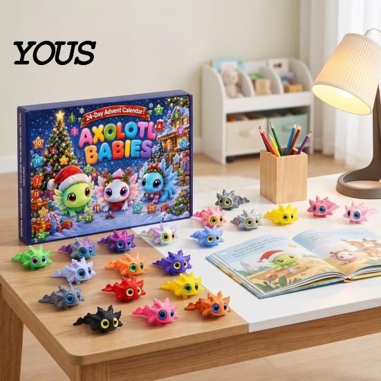 Small Creature Collections Axolotl Adventskalender 2026, 3D-gedruckte bewegliche flexible Figuren, 24 Tage interaktive Figuren Weihnachts-Countdown mit