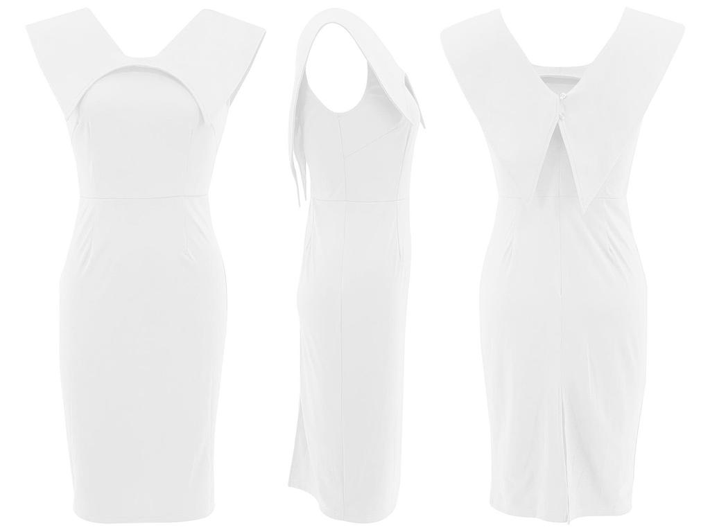 Women's Summer Sleeveless Square Neck Office Dress with Back Zipper and Skirt Slit