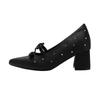 Pointed Beautiful Thick Heel Flat Shoes Women's Summer 25 Spring and Summer New Versatile Rhinestone Bow Mary Jane High Heels
