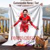 Flannel Blanket Mohamed Salah Print Custom Name Text Soft Throw for Sofa Bed