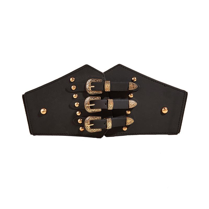

Women s Three-Piece Leather Belt Set: Buckle Waist Cincher, Shirt-Decorated Jacket, Elastic Rivet Wide Belt чёрный