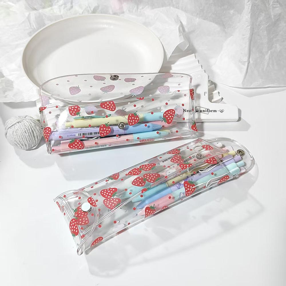 Strawberry cherry transparent pencil case, student universal life learning transparent stationery bag, pencil case