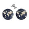 Vintage World Map Glass Cufflinks Silver Metal Cuff Links For Man Women Wedding Party Jewelry Accessories