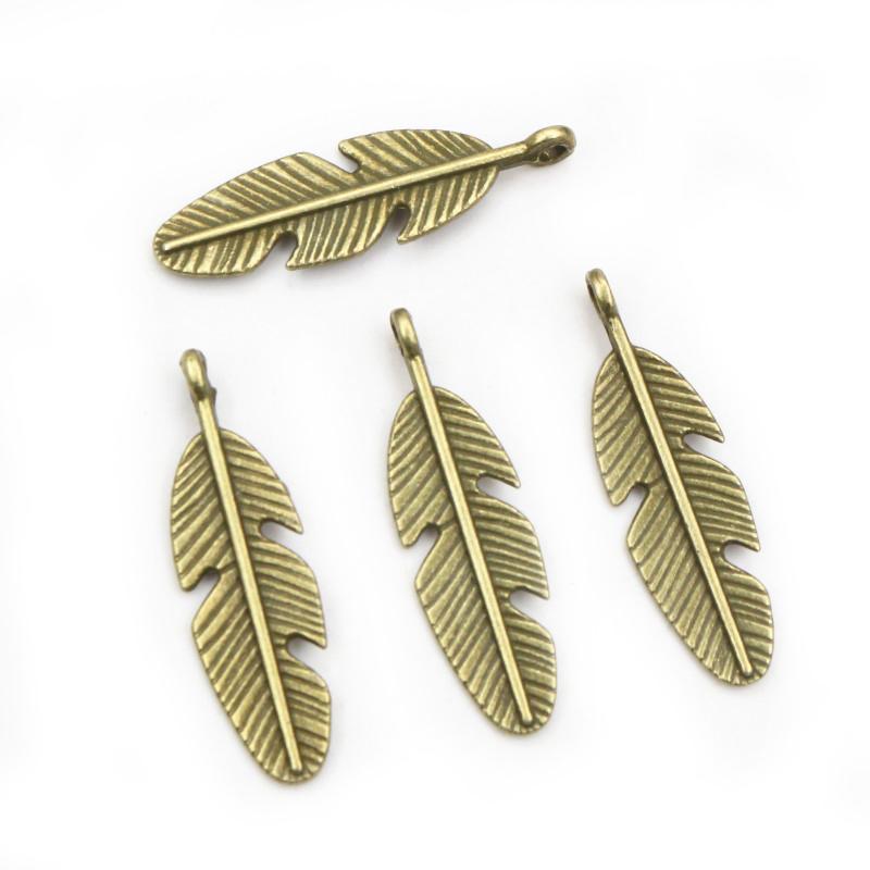 30pcs 28x8mm Feather Charms Pendant Bronze Antique Silver Plated DIY Jewelry Making Accessories Findings for Necklace Bracelet