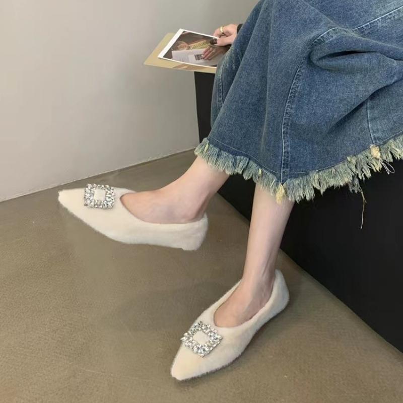 2024 Lässige High Heels Quadratische Zehenpartie Sexy Dicke Sohle Einfarbig Neuer Stil Strassdekoration Retro-Mode Lässige Low-Top-Schuhe