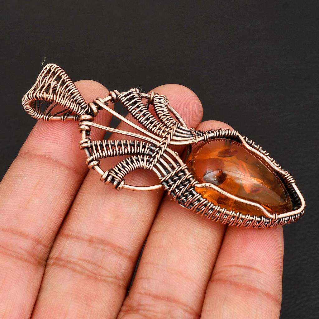 Unique Tree of Life Inspired Copper Pendant  Wire Wrap Amber Gemstone Pendant Charm Artisan Handcrafted Jewelry